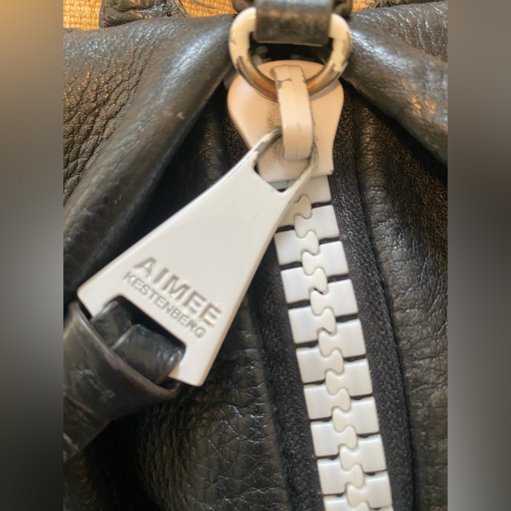 Aimee Kestenberg Black Leather Bag with White Zipper - Picture 7 of 7